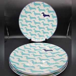 Set of 3 kate spade ♠️ NY Wickford Dachshund Turquoise 9" Dinner Plates Lenox